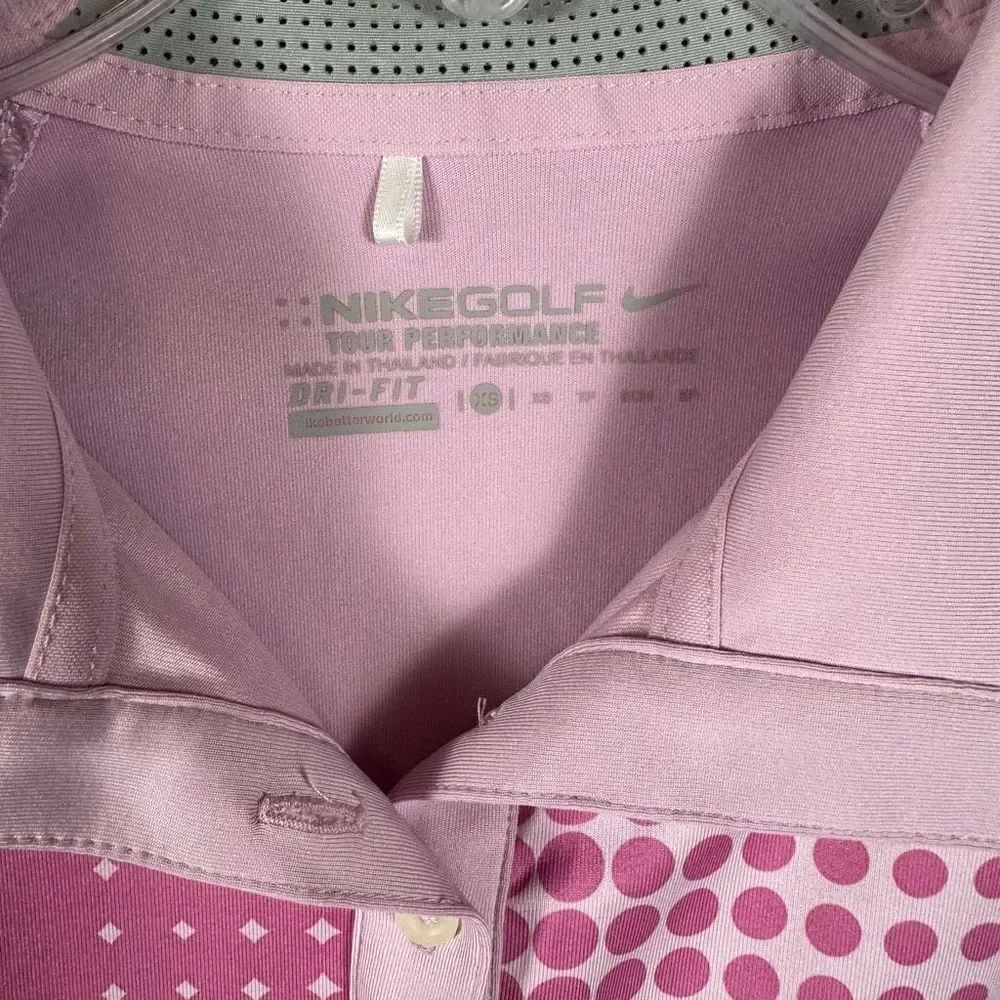 Nike Women’s Sleeveless Polo Shirt Tour Performance Dri-Fit Pink & Polka Dots XS